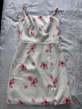 Lulu's White Mini Dress with Pink Floral Pattern